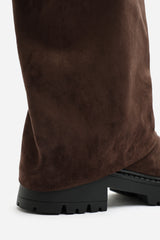 Brescia Fold Over Knee High Chunky Sole Brown Suede Boots