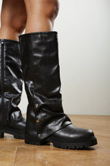 Cavelle Ruched Fold Down Chunky Knee High Boot