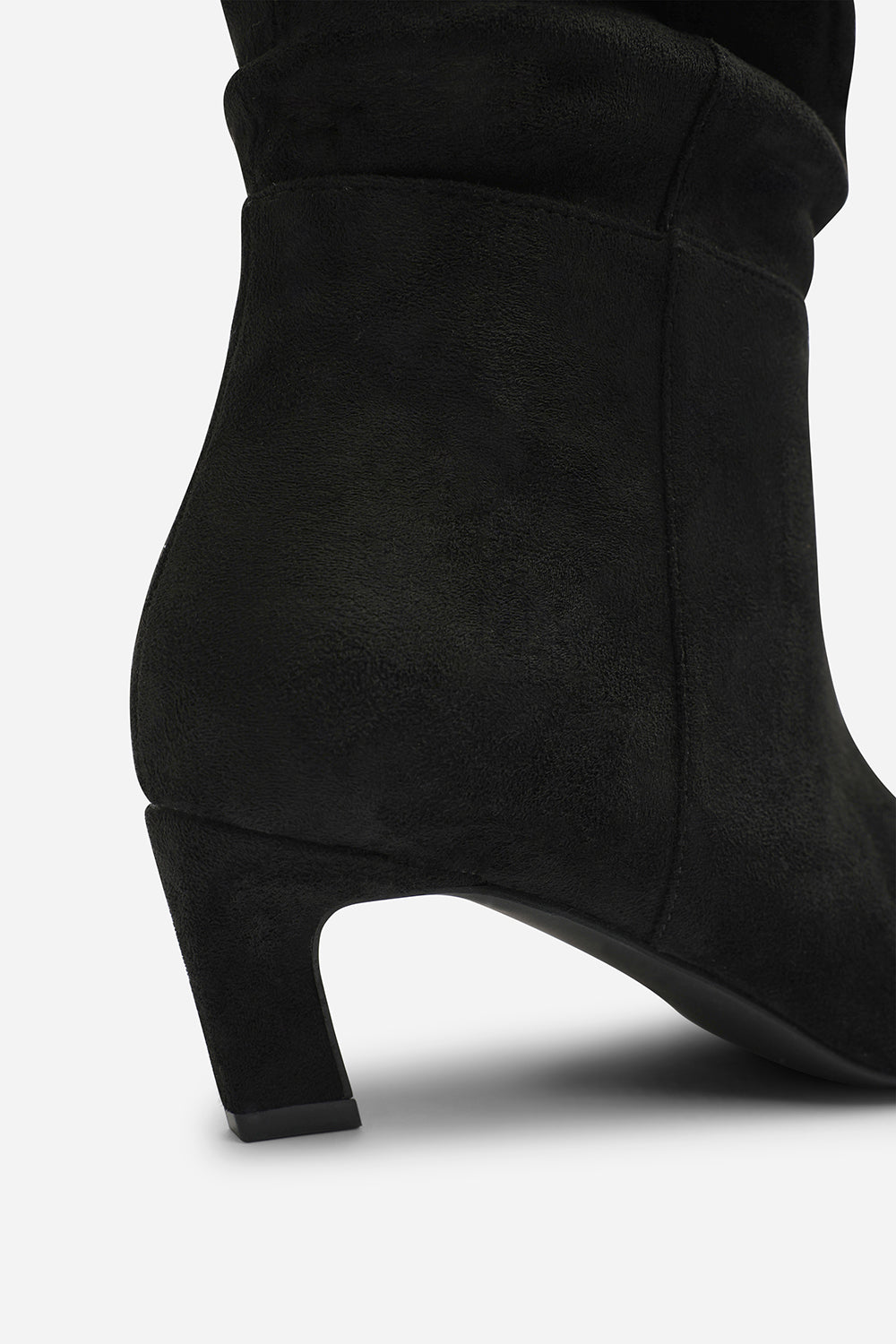 Kensley Ruched Slouch Knee High Snipped Toe Boot in Black Suede