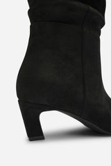 Kensley Ruched Slouch Knee High Snipped Toe Boot in Black Suede