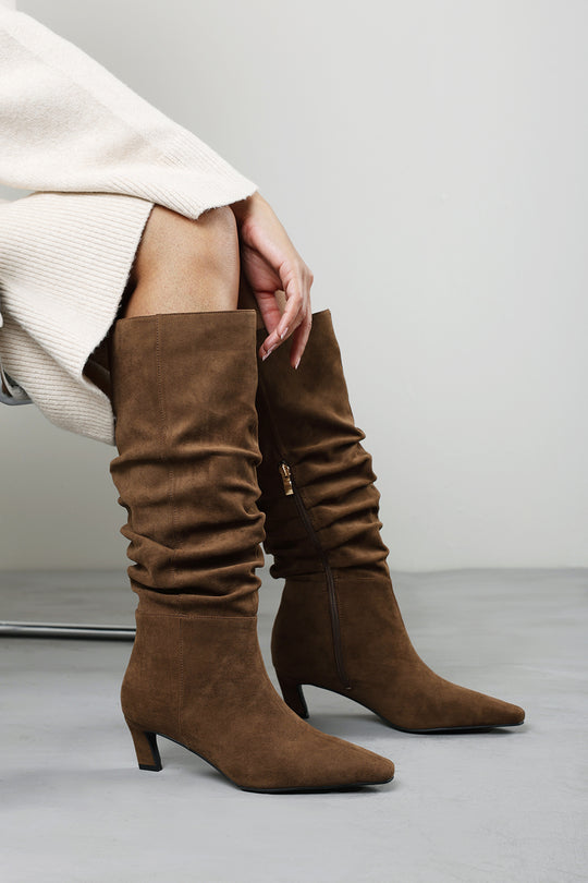 Kensley Ruched Slouch Knee High Snipped Toe Boot