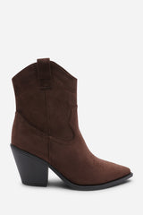 Frissa Brown Pointed Toe Block Heel Embroidery Design Ankle Boots