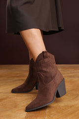 Seraphina Brown Suede Cowboy Boots Ankle Length Western Block Heel