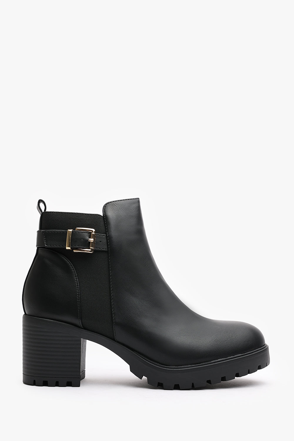 Cirele Black Chelsea Heeled Ankle Boot With Buckle Detail