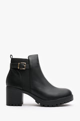 Cirele Black Chelsea Heeled Ankle Boot With Buckle Detail