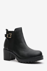 Cirele Black Chelsea Heeled Ankle Boot With Buckle Detail