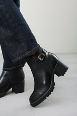 Cirele Black Chelsea Heeled Ankle Boot With Buckle Detail