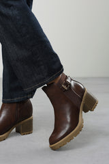 Cirele Brown Chelsea Heeled Ankle Boot With Buckle Detail