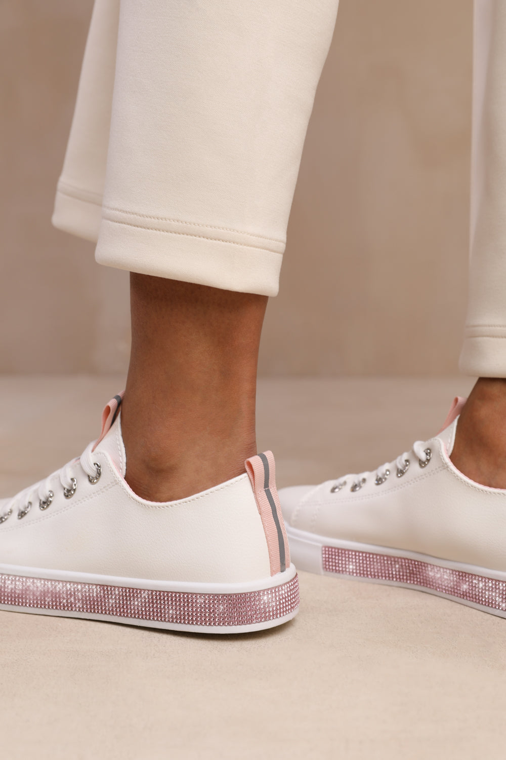 SPLENDOR CRYSTAL TRIM TRAINERS IN PINK