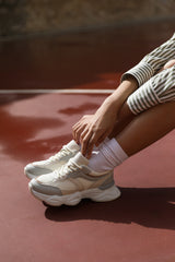 HOOPS CHUNKY SOLE WITH MESH DETAIL TRAINER IN CREAM/GREY