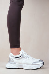 HOOPS CHUNKY SOLE WITH MESH DETAIL TRAINER IN WHITE/SILVER