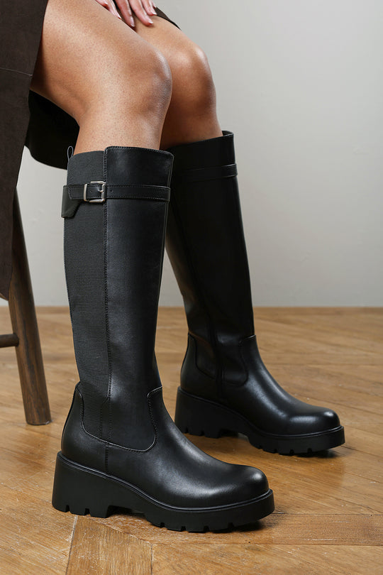 Erelia Stretch Panel Buckle Detail Wedge Boots
