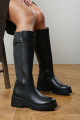 Erelia Stretch Panel Buckle Detail Wedge Boots