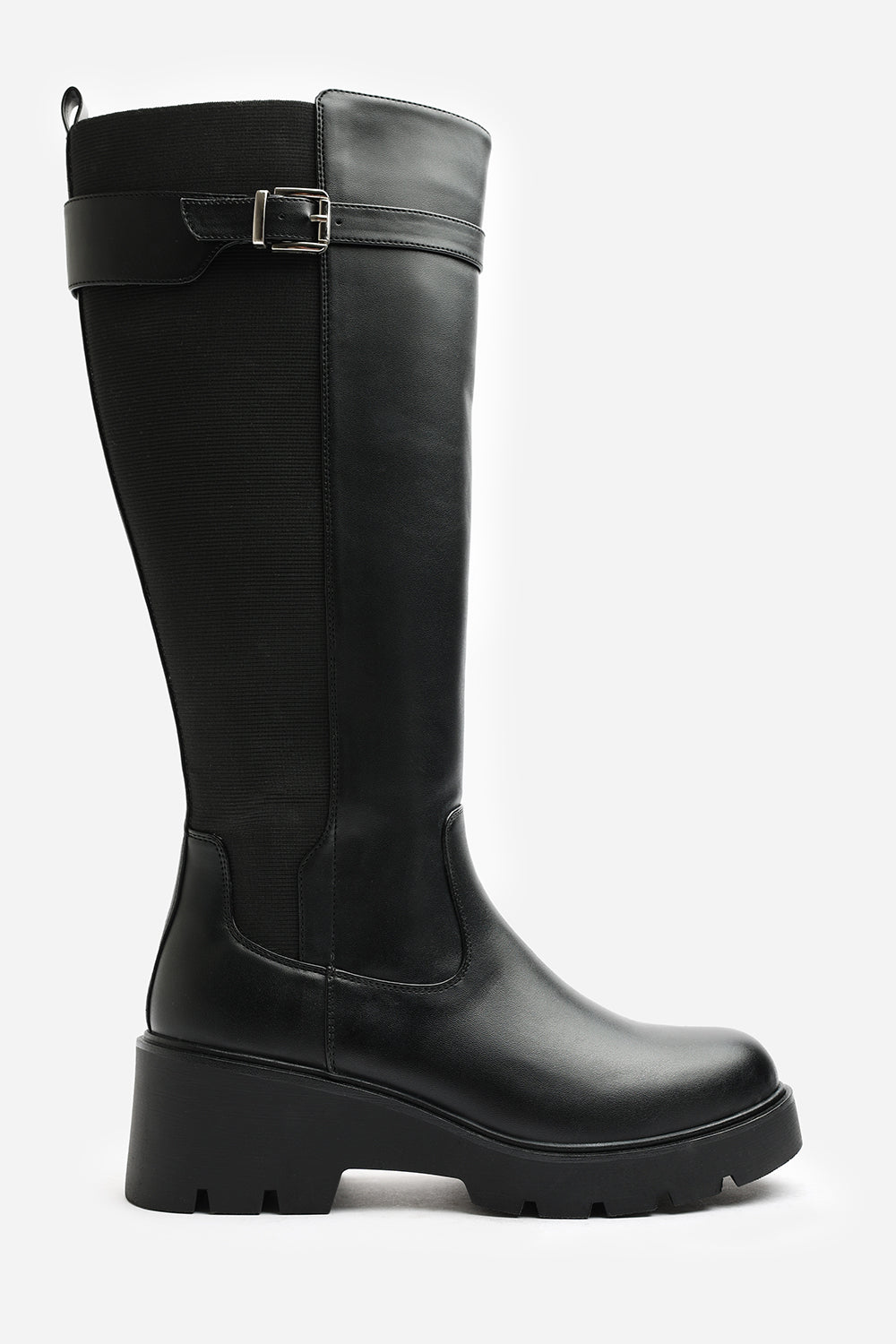 Erelia Wide Fit Stretch Panel Buckle Detail Wedge Boots