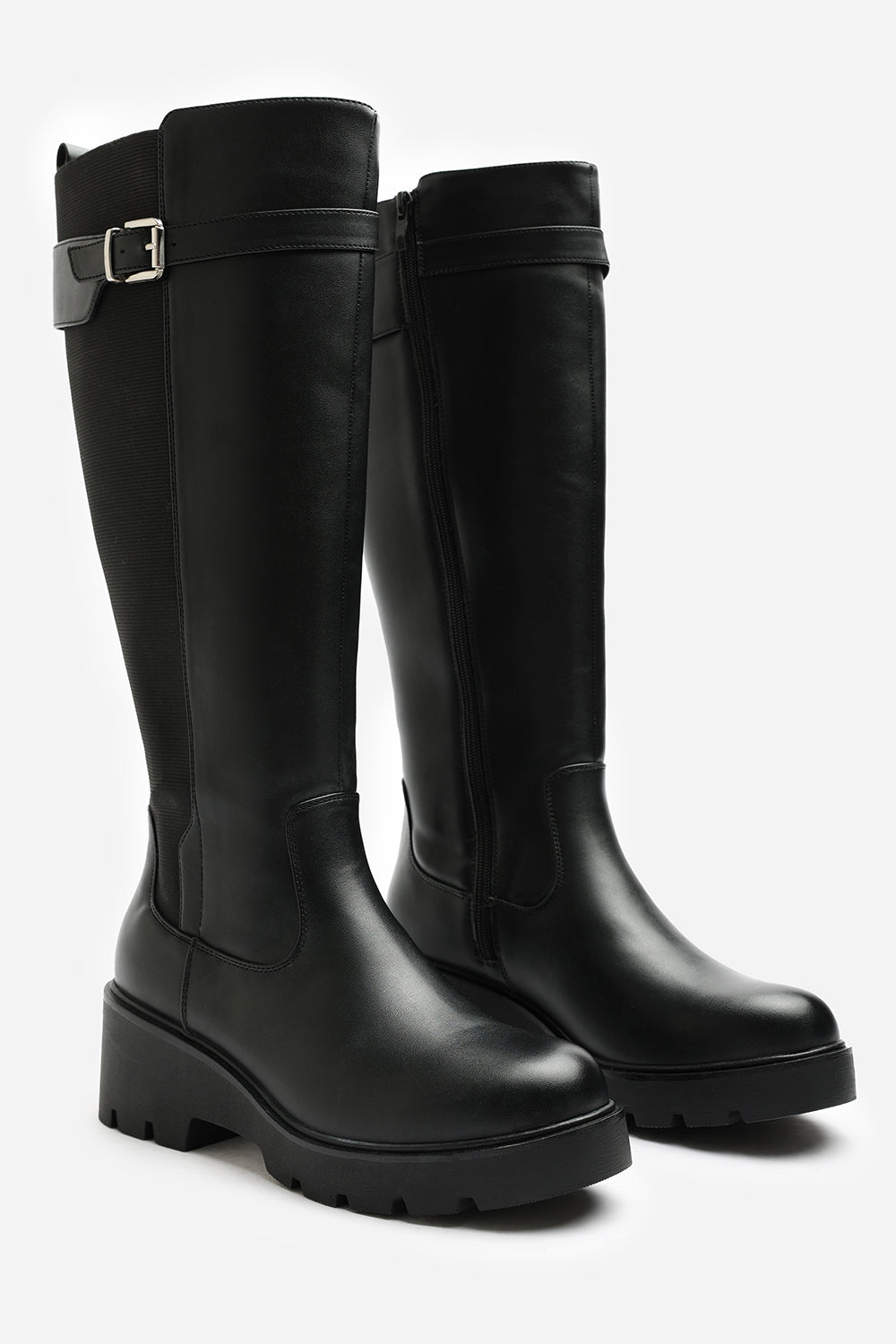 Erelia Wide Fit Stretch Panel Buckle Detail Wedge Boots