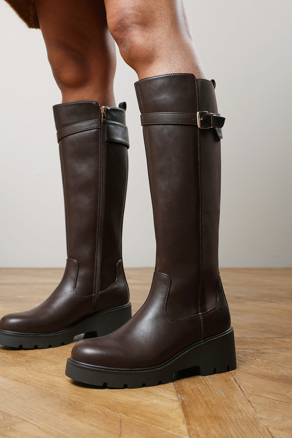 Erelia Stretch Panel Buckle Detail Wedge Boots