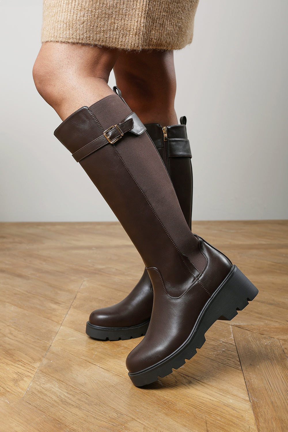 Erelia Stretch Panel Buckle Detail Wedge Boots