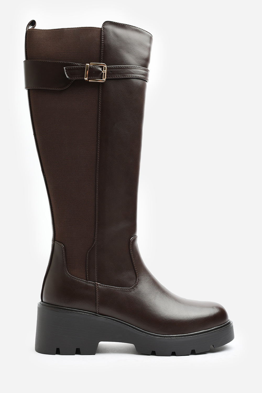 Erelia Wide Fit Stretch Panel Buckle Detail Wedge Boots