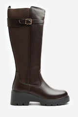 Erelia Wide Fit Stretch Panel Buckle Detail Wedge Boots
