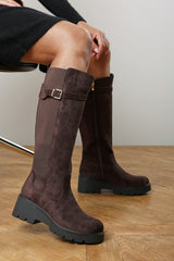 Erelia Wide Fit Stretch Panel Buckle Detail Wedge Boots