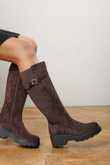 Erelia Wide Fit Stretch Panel Buckle Detail Wedge Boots