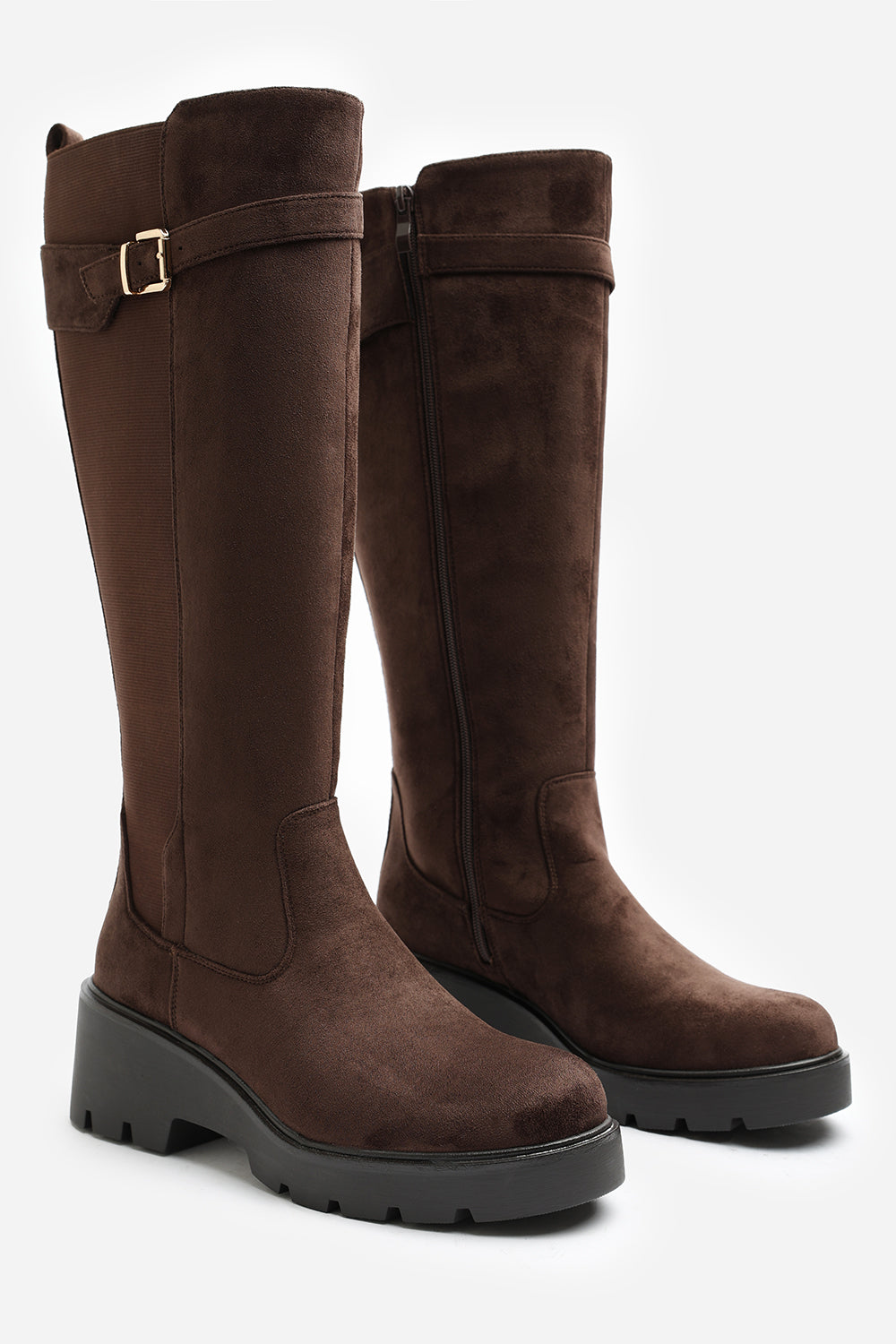 Erelia Wide Fit Stretch Panel Buckle Detail Wedge Boots