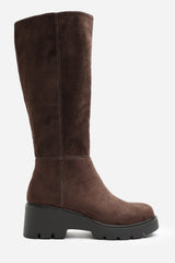 Envara Knee High Wedge Boot With Stitch Panel Detailing