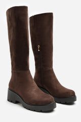 Envara Wide Fit Knee High Wedge Boot With Stitch Panel Detailing