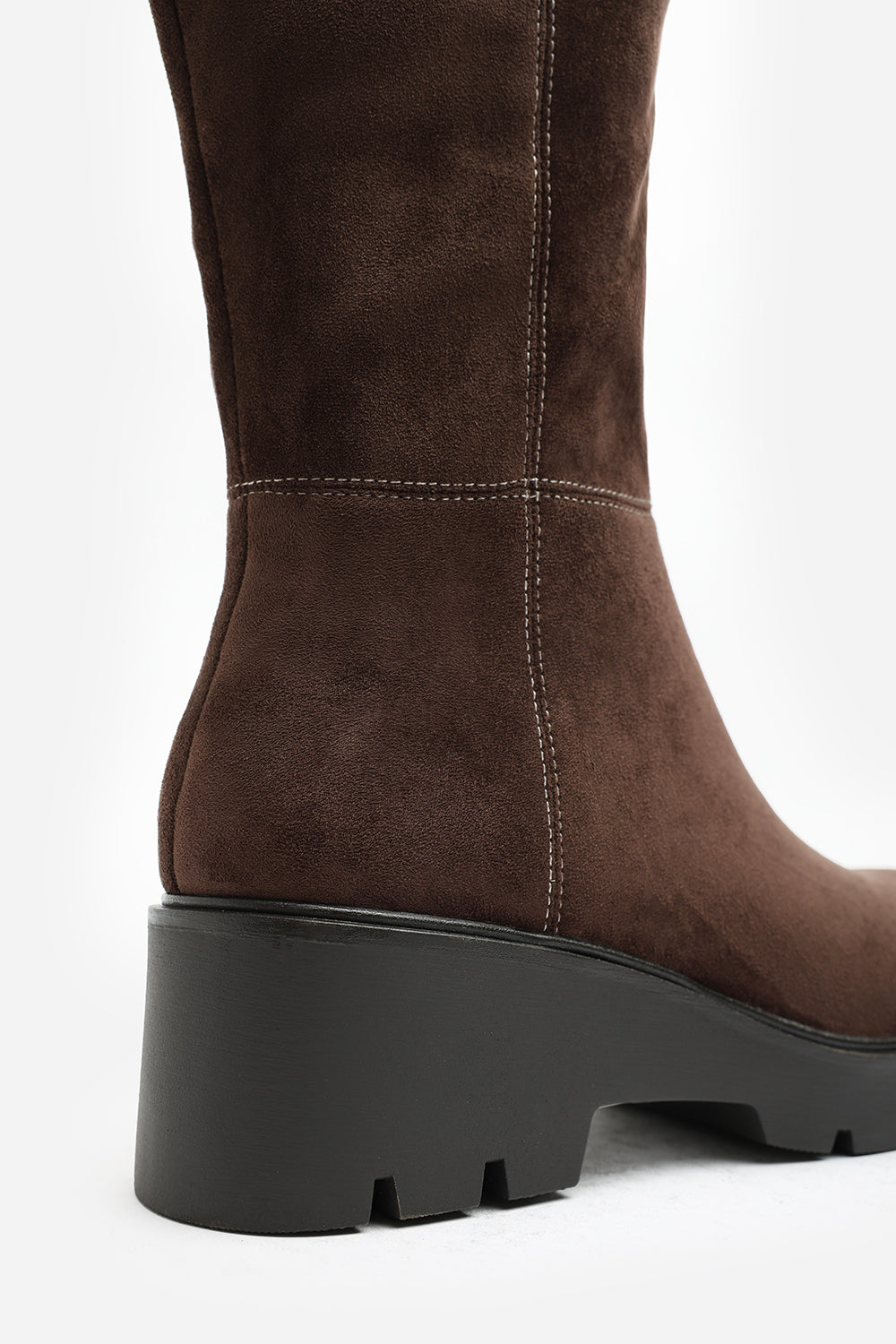 Envara Wide Fit Knee High Wedge Boot With Stitch Panel Detailing