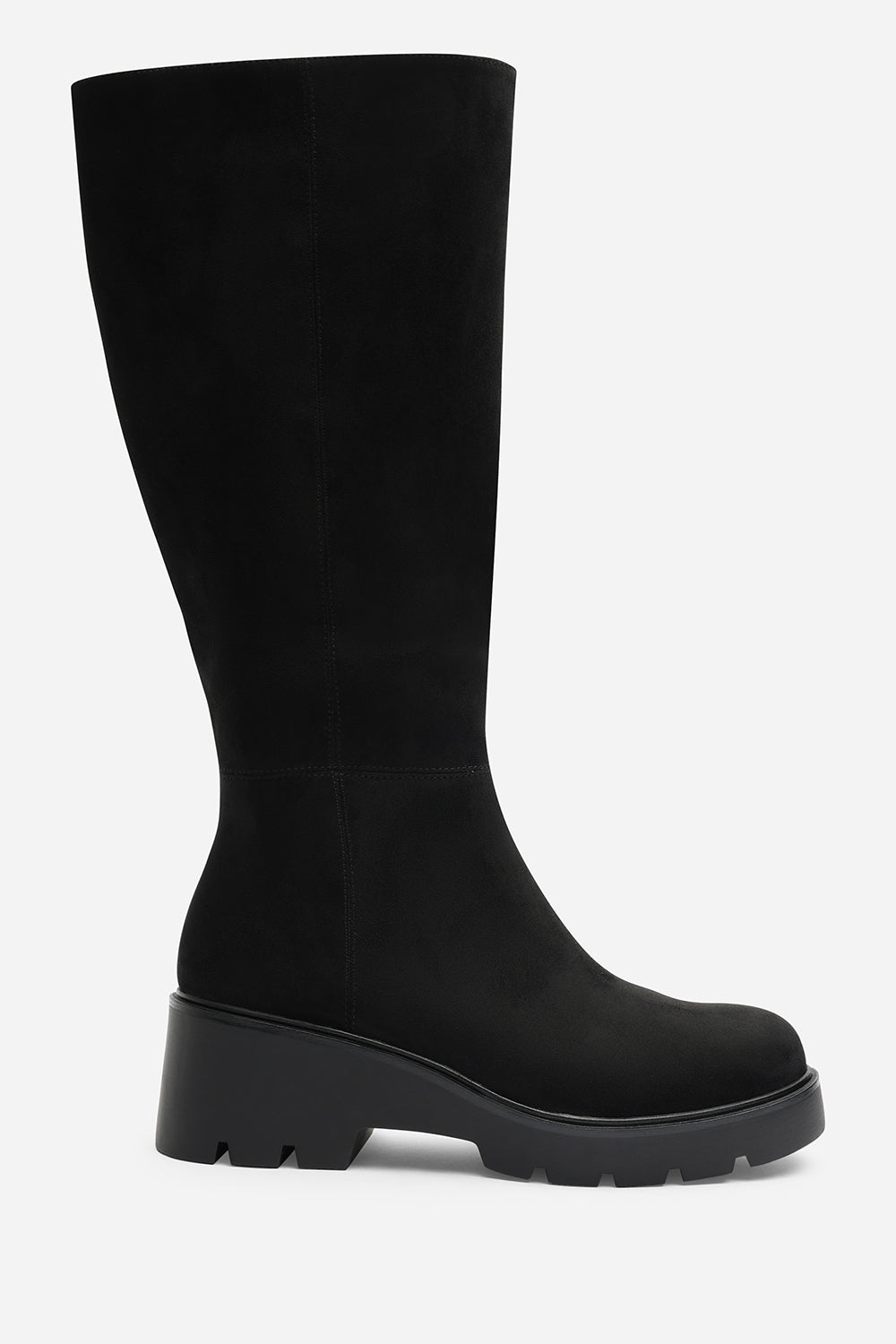 Envara Wide Fit Knee High Wedge Boot With Stitch Panel Detailing