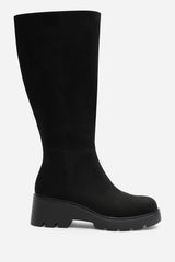 Envara Wide Fit Knee High Wedge Boot With Stitch Panel Detailing