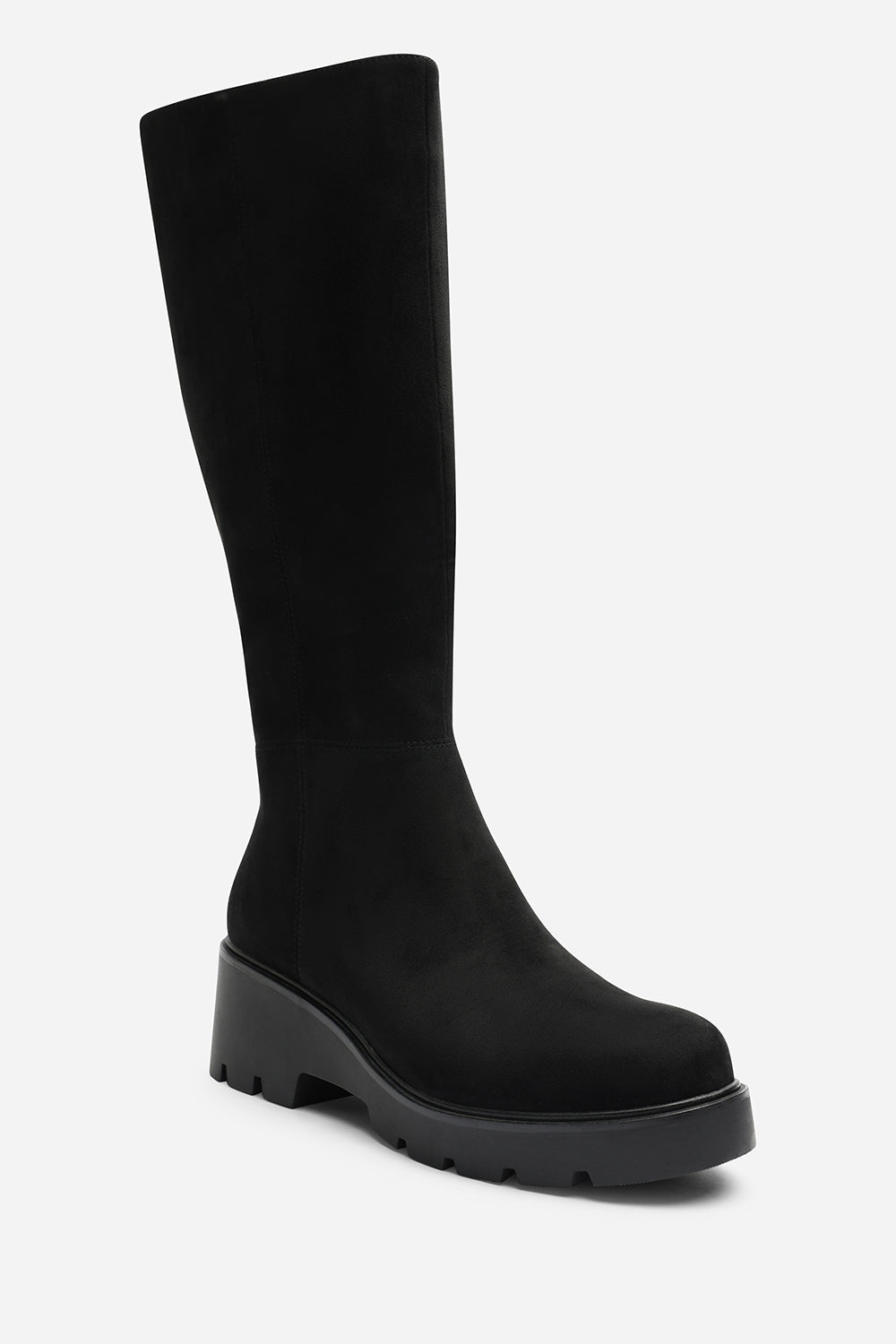 Envara Knee High Wedge Boot With Stitch Panel Detailing