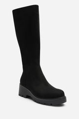 Envara Knee High Wedge Boot With Stitch Panel Detailing