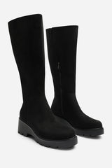 Envara Knee High Wedge Boot With Stitch Panel Detailing