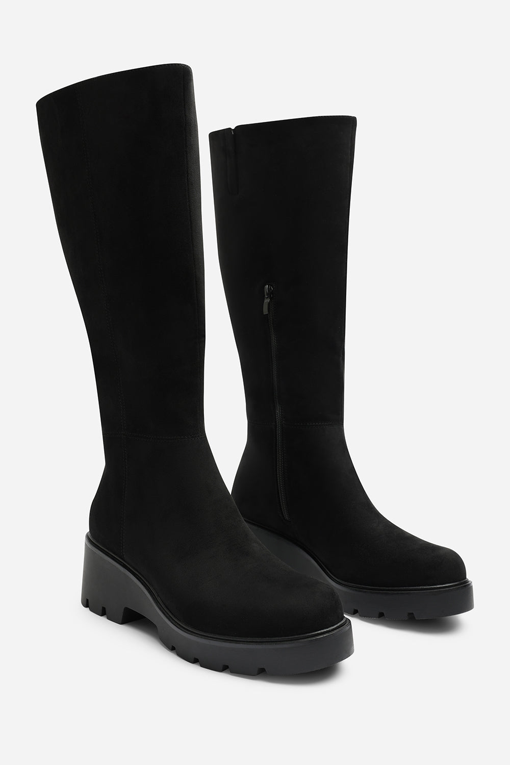 Envara Wide Fit Knee High Wedge Boot With Stitch Panel Detailing