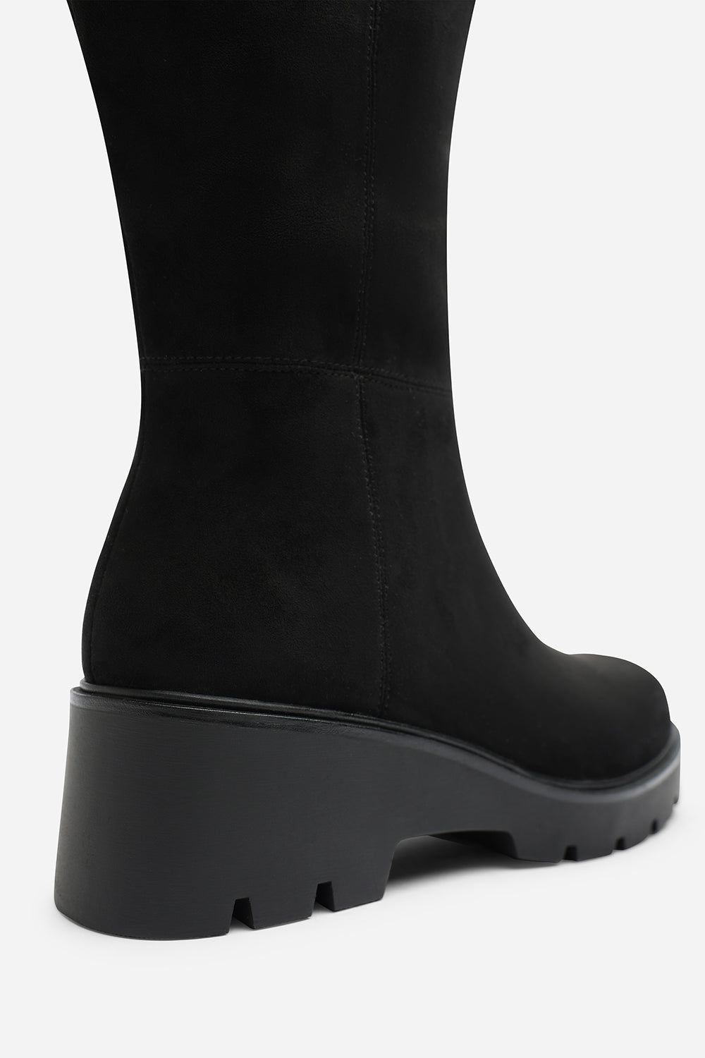 Envara Wide Fit Knee High Wedge Boot With Stitch Panel Detailing