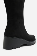 Envara Wide Fit Knee High Wedge Boot With Stitch Panel Detailing