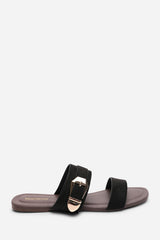 Orlina Two Strap Side Buckle Black Suede Sandal