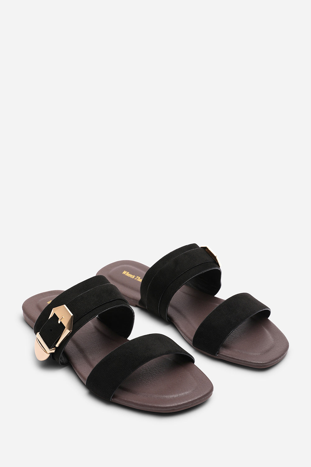 Orlina Two Strap Side Buckle Black Suede Sandal