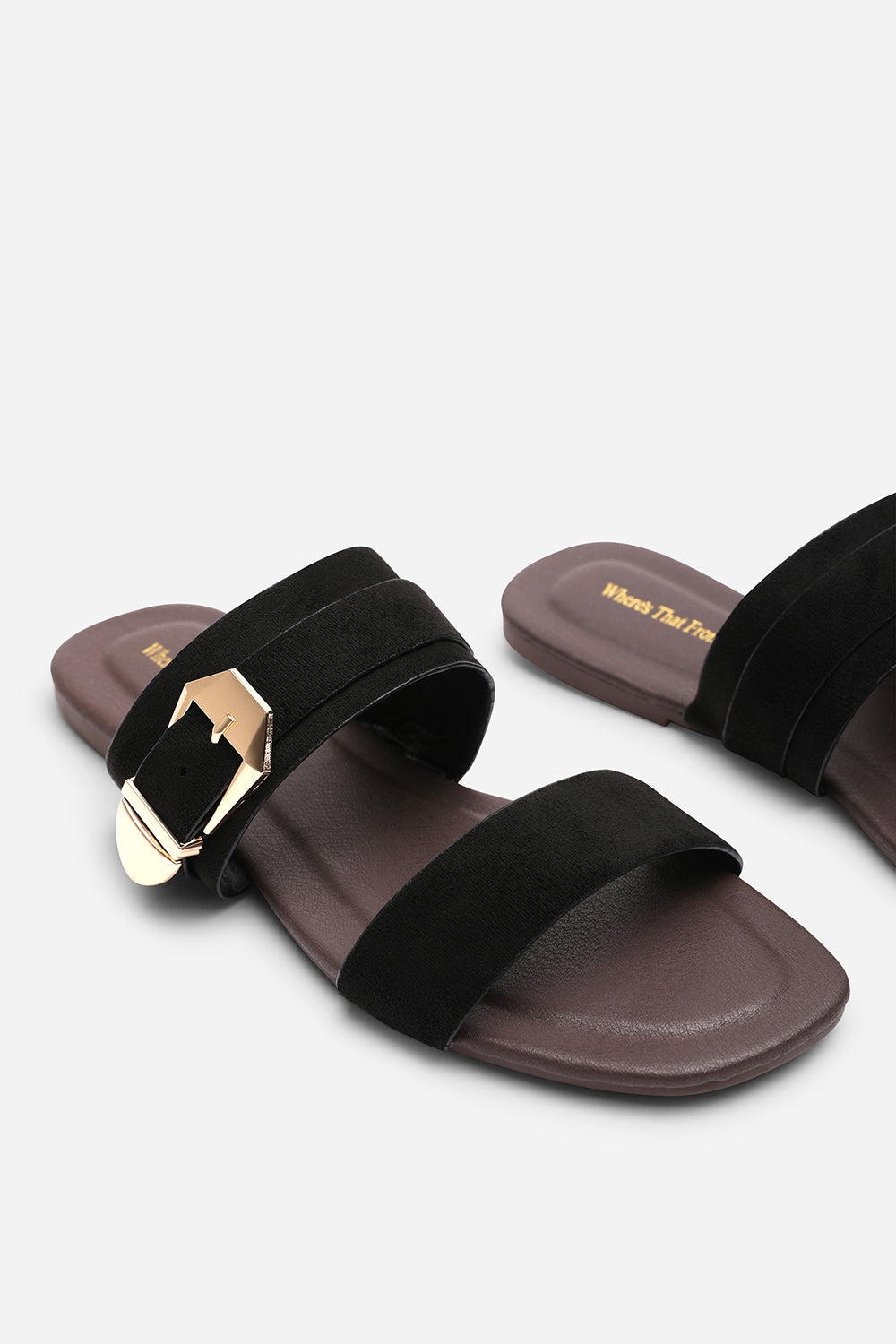 Orlina Two Strap Side Buckle Black Suede Sandal