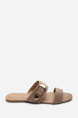 Orlina Two Strap Side Buckle Camel Suede Sandal