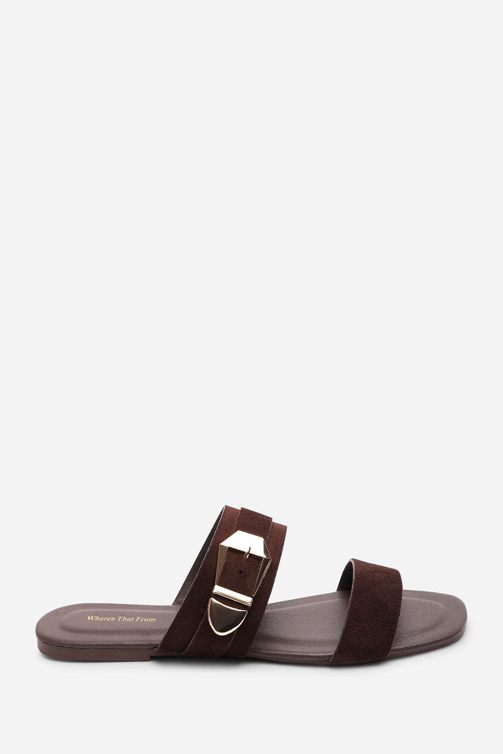 Orlina Two Strap Side Buckle Dark Brown Suede Sandal