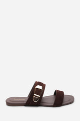 Orlina Two Strap Side Buckle Dark Brown Suede Sandal
