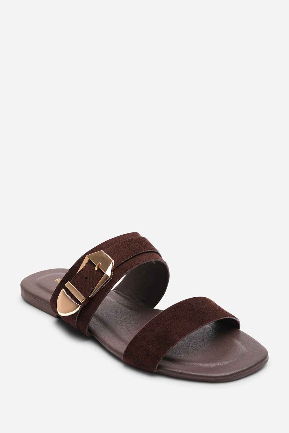 Orlina Two Strap Side Buckle Dark Brown Suede Sandal