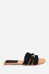 Dorina Embellished Black Suede Slide On Sandals