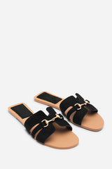 Dorina Embellished Wide Fit Black Suede Slide On Sandals