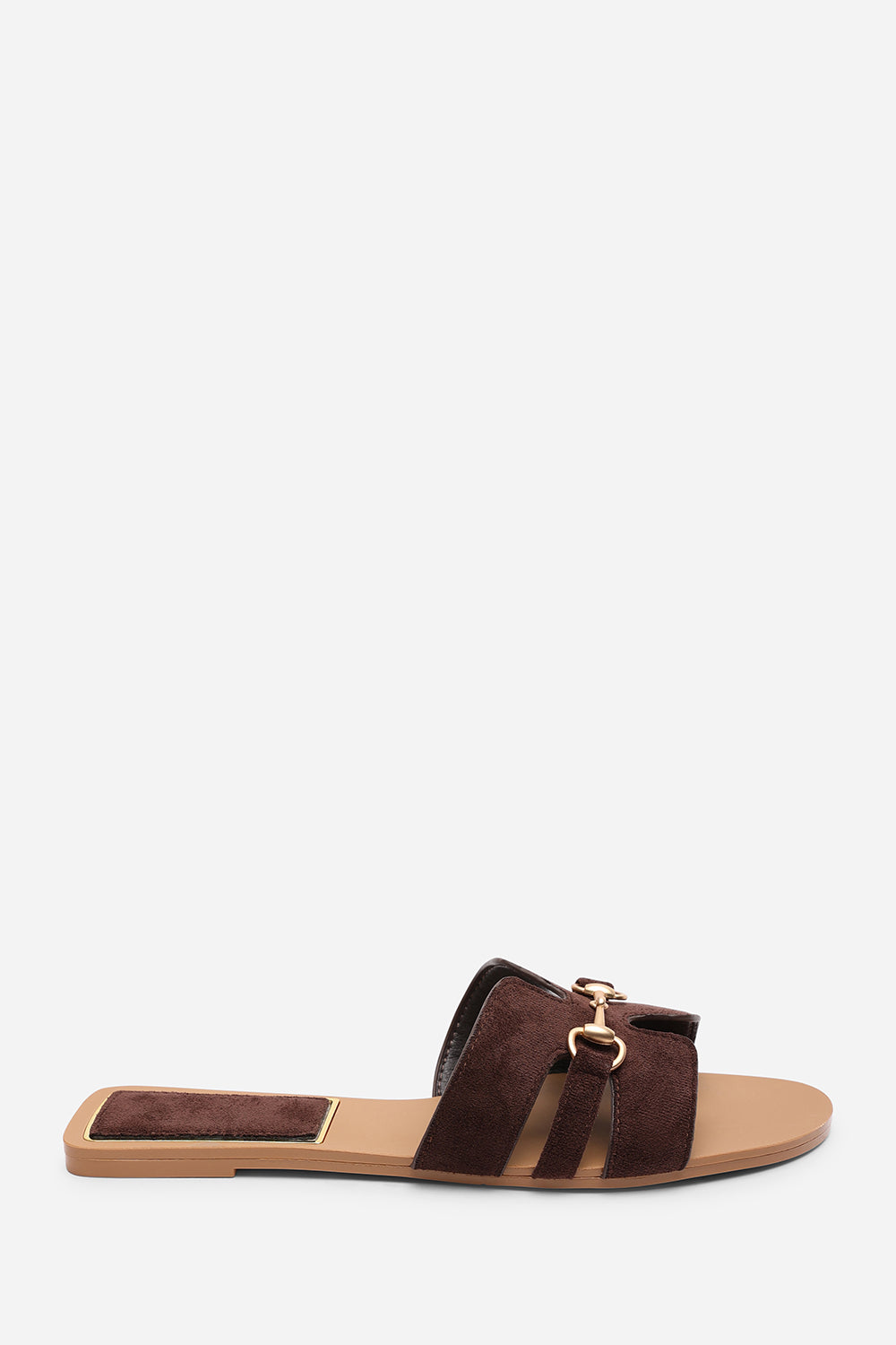 Dorina Embellished Wide Fit Dark Brown Suede Slide On Sandals