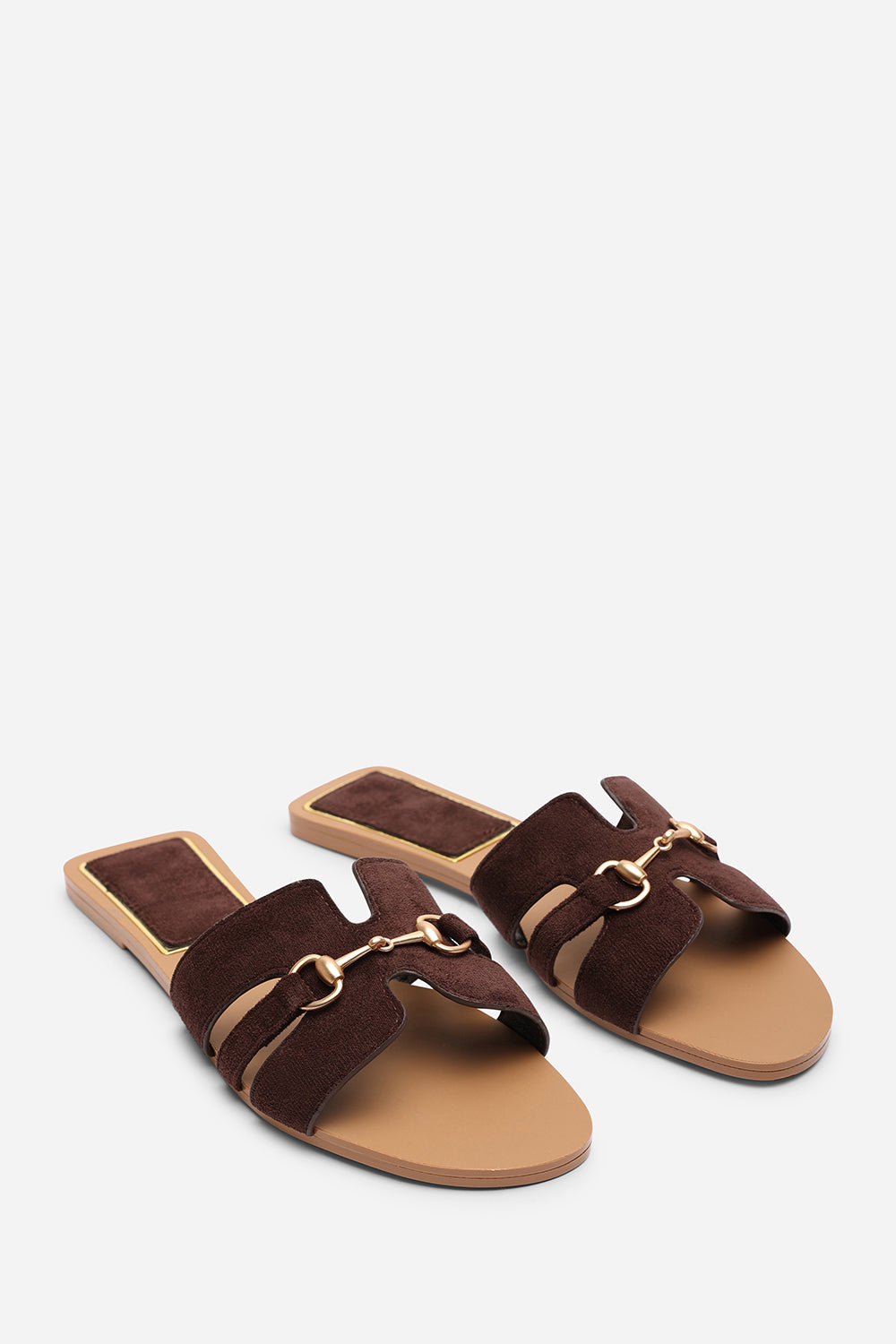 Dorina Embellished Dark Brown Suede Slide On Sandals