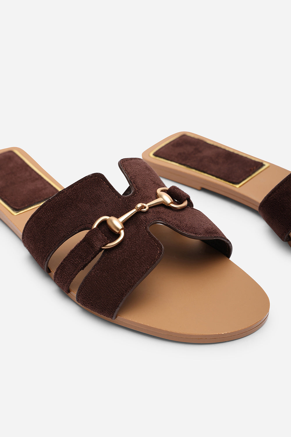 Dorina Embellished Dark Brown Suede Slide On Sandals