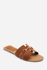 Dorina Embellished Wide Fit Tan Suede Slide On Sandals
